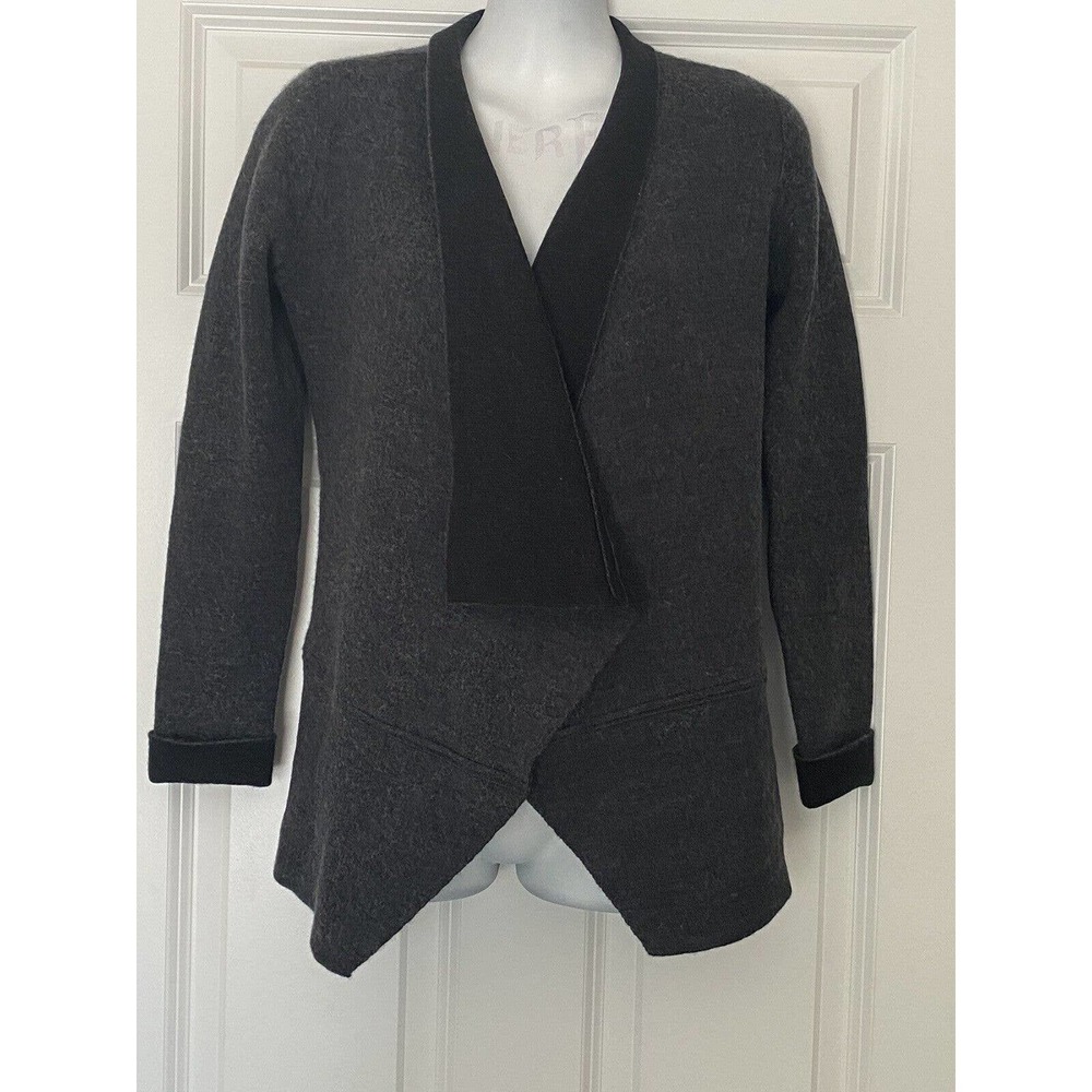 Tahari Gray Open Front Extra Fine Merino Wool Acrylic Long Sleeve Cardigan Sm